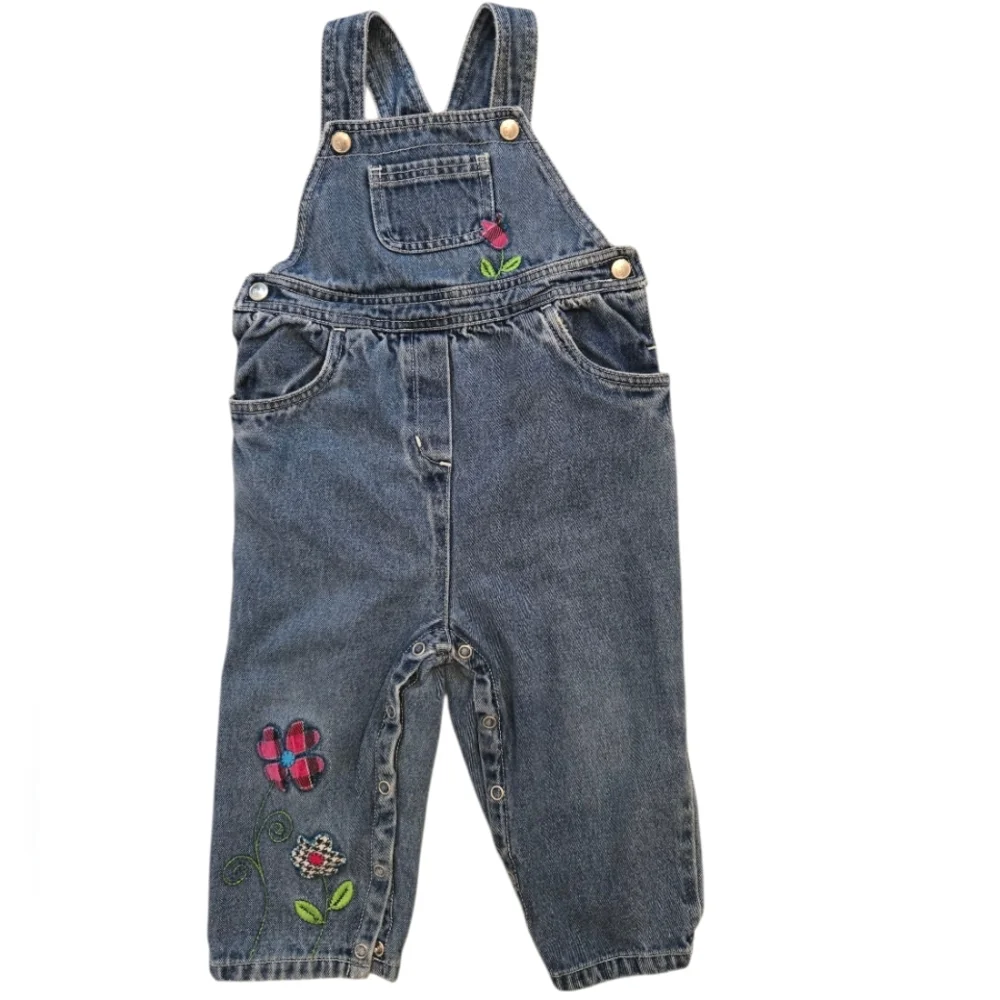 Vintage Y2k Gymboree Denim Overalls with Floral Embroidery